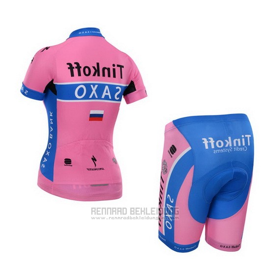 2015 Fahrradbekleidung Frau Saxo Bank  Fuchsie Trikot Kurzarm und Tragerhose